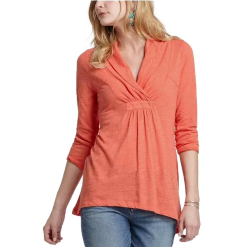 Deletta Anthropologie Large coral orange longsleeve v neck cawl tunic length t